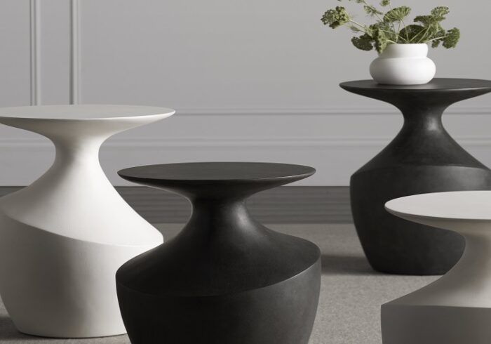 Round topped small pedestal tables.